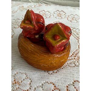 Vintage 50's Chalkware Baby Birds in Nest Salt Pepper Shakers Chippy